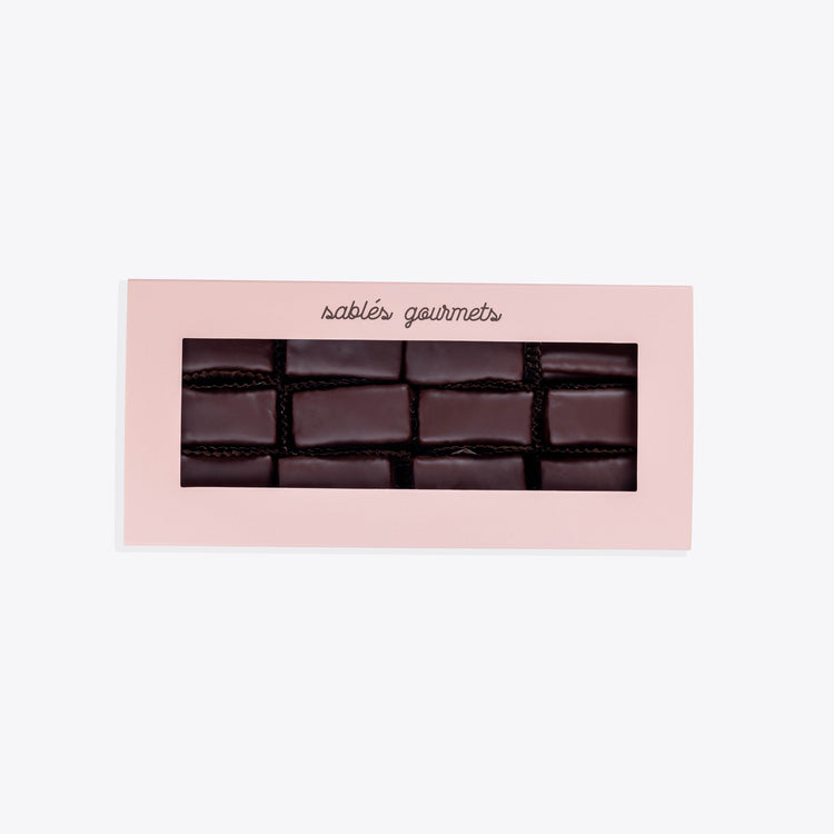 Close-up of a Dark Chocolate Feuillantine with a layered texture, perfect for indulgence