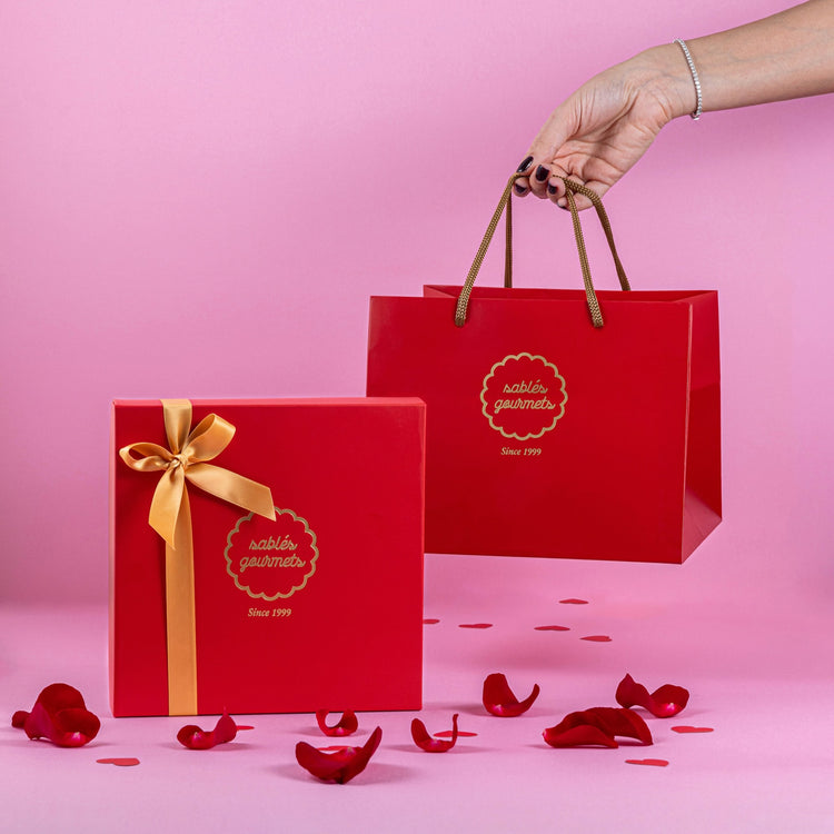 Sablés Gourmets chocolate box featuring handcrafted pralines, rochers, and sablés for a luxurious Valentine’s treat.
