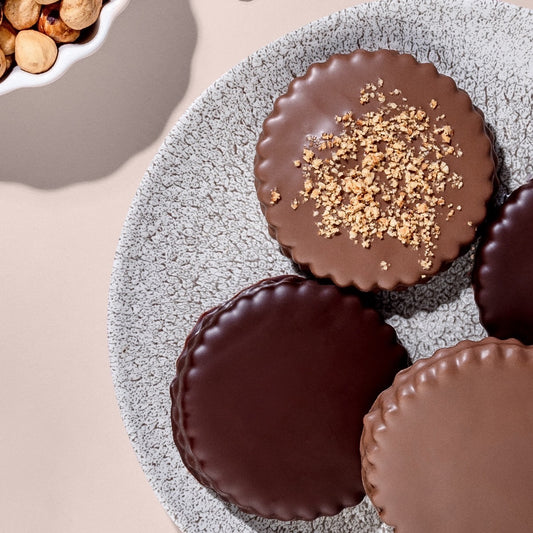 Close-up of handcrafted Milk Chocolate Sablés, ideal for indulgence or festive occasions