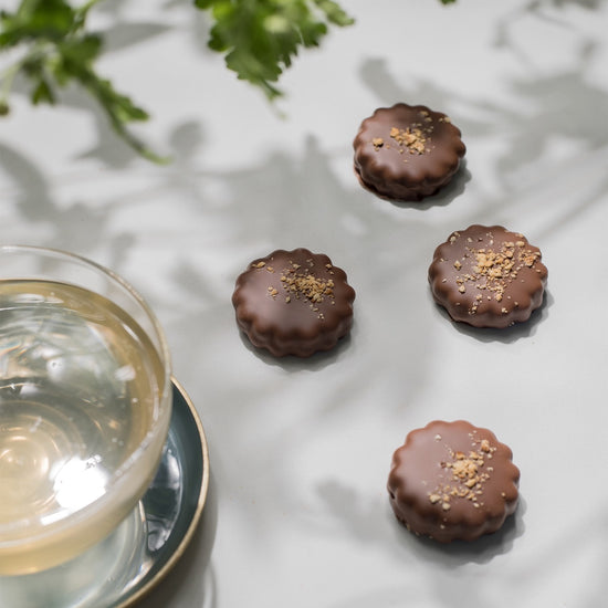 Close-up of Hazelnut Sablés arranged for a high-end dessert table