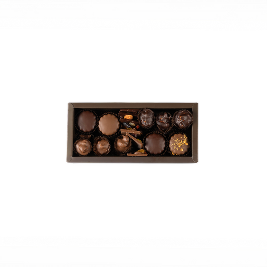 Box of assorted chocolates on a white background