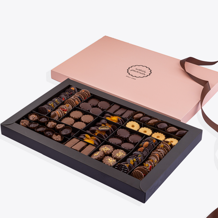 A luxurious Royal Box featuring premium Sablés, truffles, and chocolate treats for gifting.