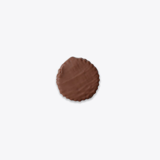 A buttery Sablé coated in creamy milk chocolate, ideal for a luxurious snack