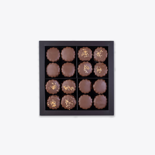 A gourmet box of milk and hazelnut Sablés, handcrafted for indulgence