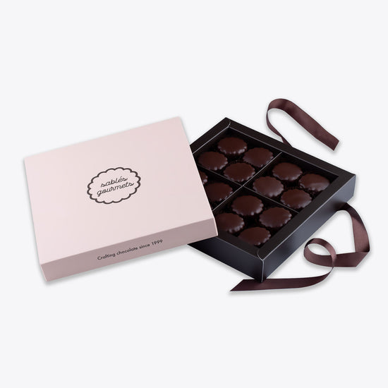 A luxurious gift box of handcrafted dark chocolate Sablés